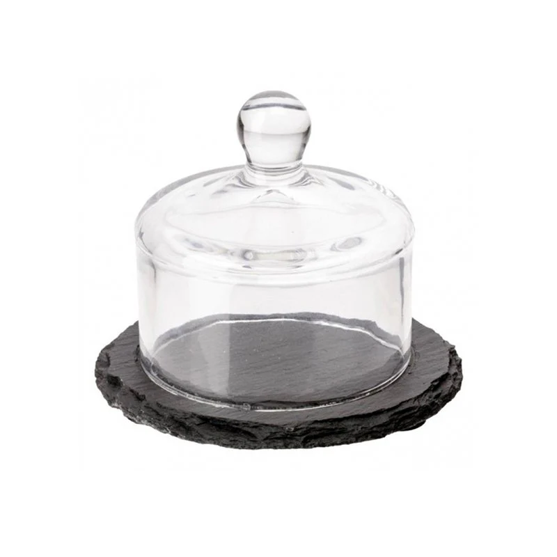 10.5 cm - Piatto Presentazione In Ardesia Con Cloche In Vetro
