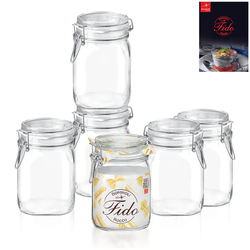100 cl - Fido Vasetto Ermetico In Vetro Con Ricettario Fido - Set 6 Pz