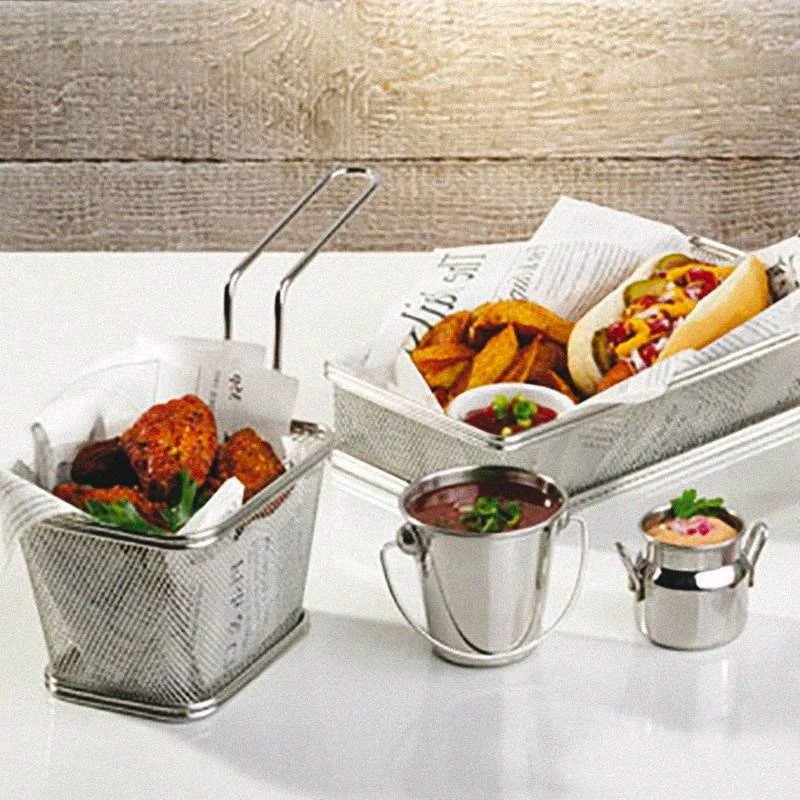 10x8.5 cm - Tableware Buffet & Display Cestello Porta Snack Quadrato In Acciaio Inox - Image 3