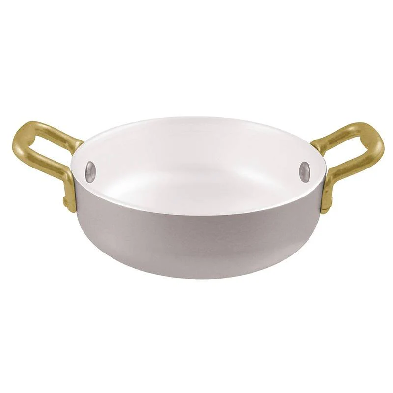 12 cm - Miniature Mini Tegamino In Alluminio Con Manici In Ottone