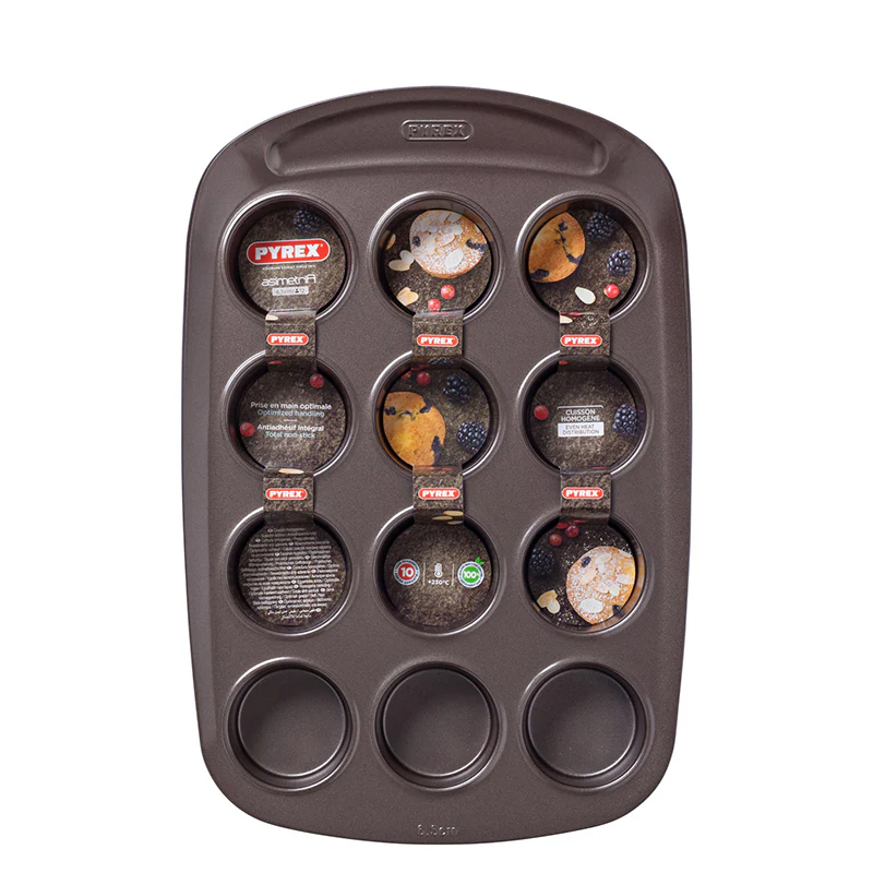 12 Forme Asimetria Stampo Muffin Antiaderente Con Presa Facile
