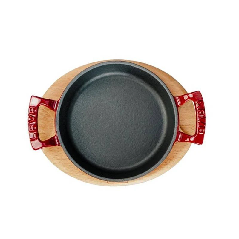 16 cm - Tegame Rotonda In Ghisa Smaltata Con Supporto In Legno - Image 3