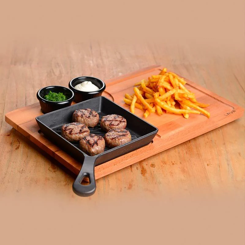 16x16 cm - Bistecchiera In Ghisa Con Supporto In Legno - Image 2