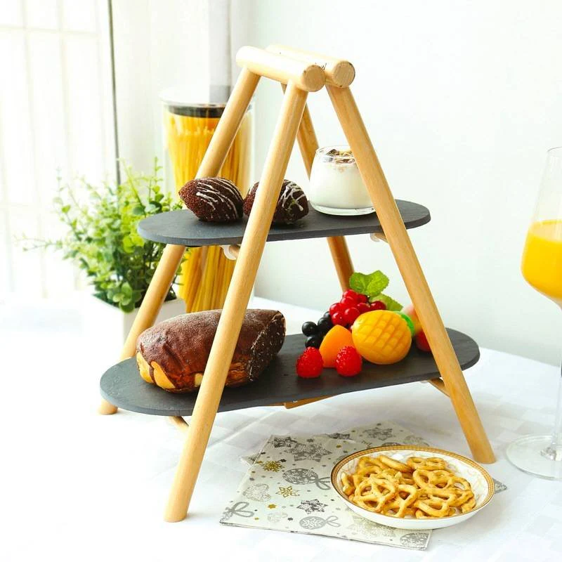 20.5x4.5 cm - Tableware Buffet & Display Alzata 2 Piani In Legno e Ardesia - Image 2