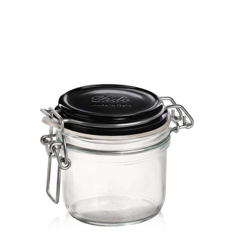20 cl - Fido ChiaroScuro Vasetto Ermetico Cilindrico In Vetro Tappo Nero