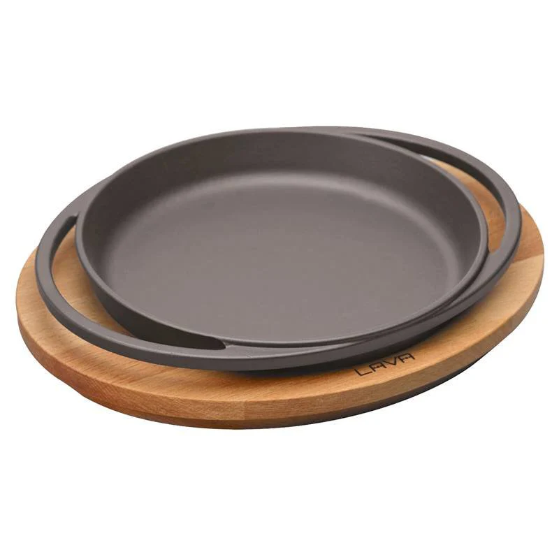 20 cm - Cast Iron Cookware Piatto In Ghisa Con Supporto In Legno
