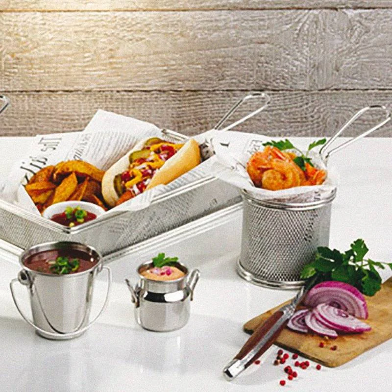 21.5x10.5 cm - Tableware Buffet & Display Cestello Porta Snack Rettangolare In Acciaio Inox - Image 3