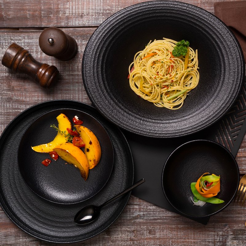 21 cm - Black Dazzle Piatto Fondo In Porcellana - Set 6 Pz - Image 2