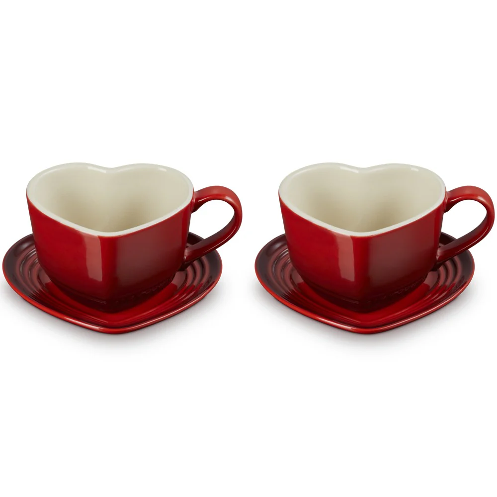 22 cl - Cuore Tazza Cappuccino Con Piattino In Gres Vetrificato Set 2 Pz