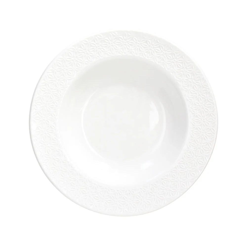 22 cm - Margaret Piatto Fondo Con Bordo in Rielievo In Porcellana Set 6 Pz