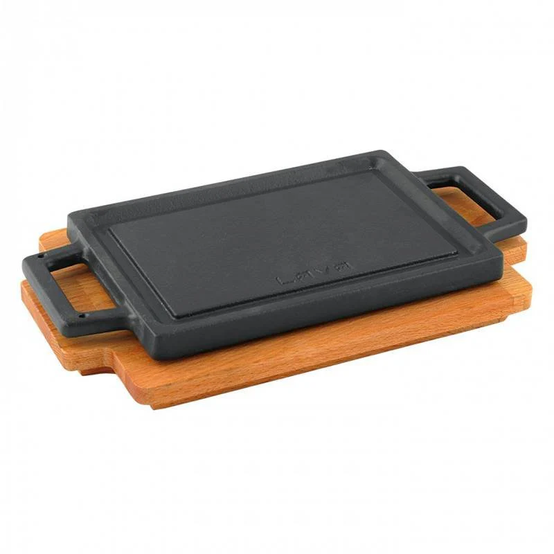 22x30 cm - Bistecchiera Grill Rettangolare In Ghisa Smaltata Con Supporto In Legno - Image 3