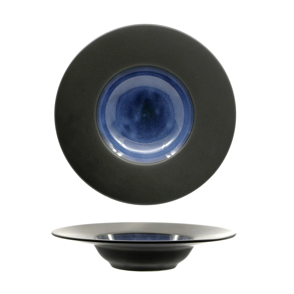 24 cm - Madeira Piatto Fondo Pasta Bowl In Porcellana Set 3 Pz