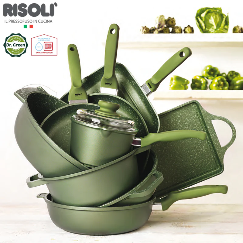 24 cm - Dr.Green Stone Extra Induction Casseruola Bassa Antiaderente In Alluminio Con Coperchio - Image 3