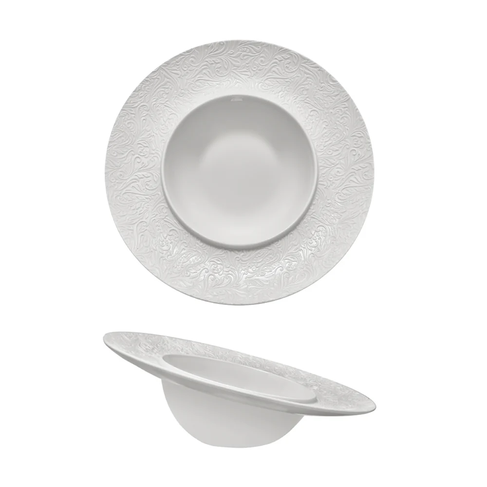 25.5 cm - Damasco Piatto Fondo Gourmet Inclinato In Porcellana Set 2 Pz