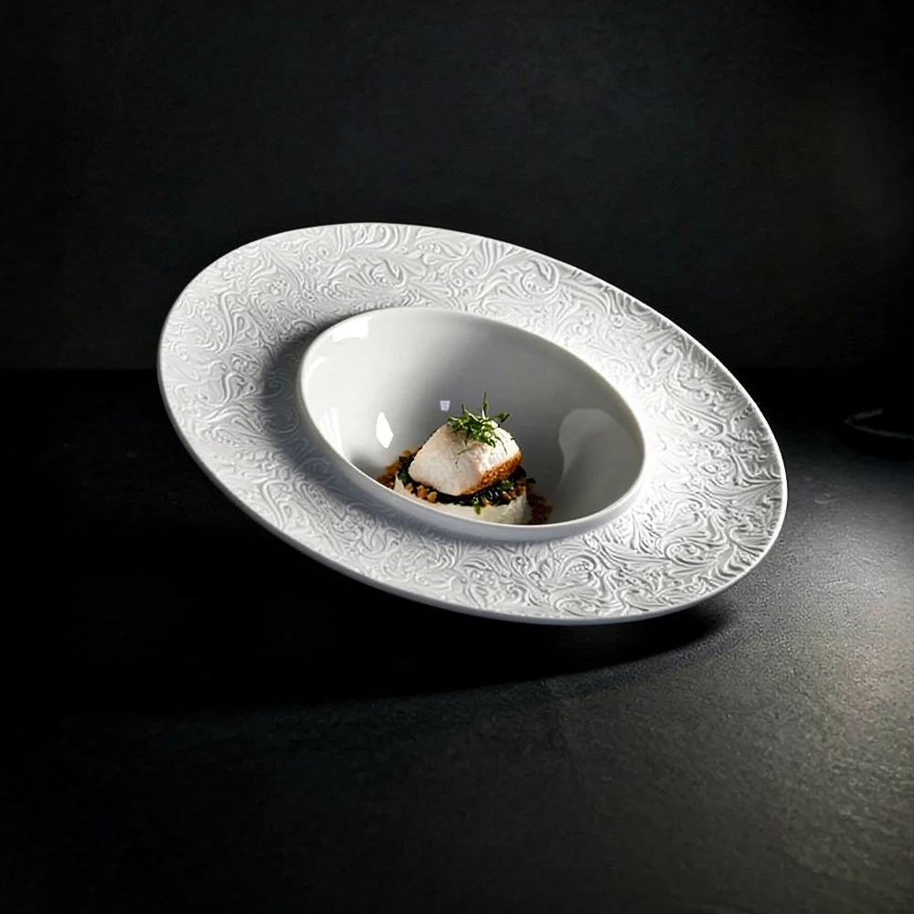 25.5 cm - Damasco Piatto Fondo Gourmet Inclinato In Porcellana Set 2 Pz - Image 2