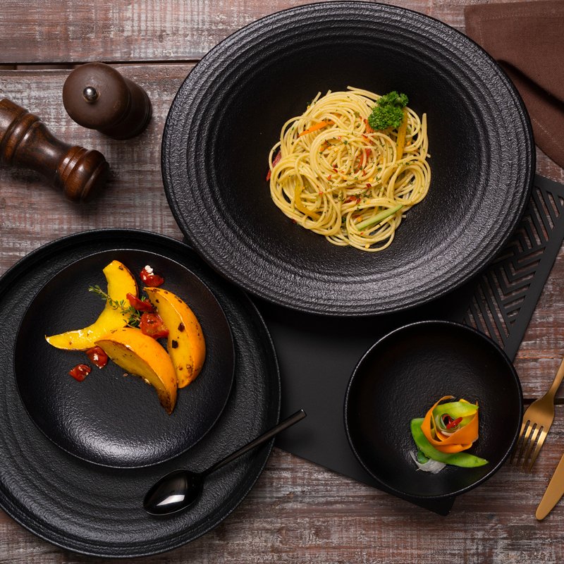 26 cm - Black Dazzle Piatto Fondo In Porcellana - Set 6 Pz - Image 2
