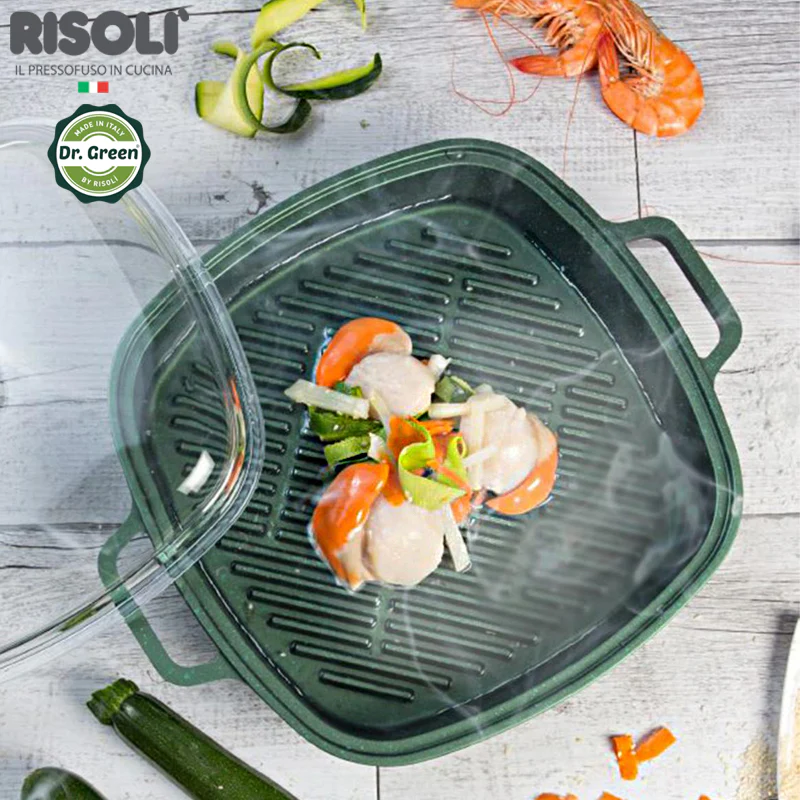26x26 cm - Dr.Green Stone Extra Induction Bistecchiera Vapor Grill Antiaderente In Alluminio Con Coperchio - Image 2