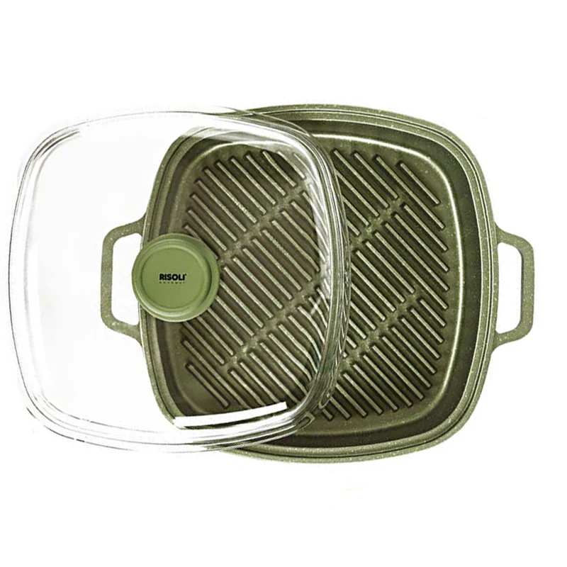 26x26 cm - Dr.Green Stone Extra Induction Bistecchiera Vapor Grill Antiaderente In Alluminio Con Coperchio - Image 3