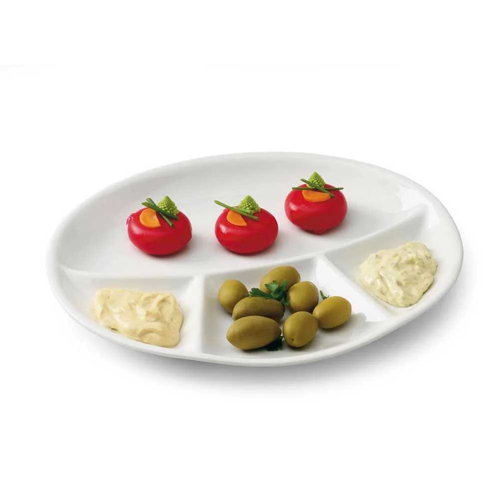 28 x 24 cm - Party Piatto Fonduta Ovale In Porcellana Set 6 Pz