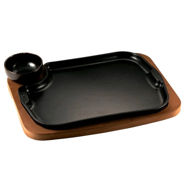 28x23 cm - Gourmet Piatto In Ghisa Con Supporto In Legno