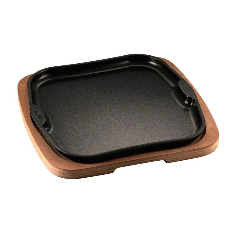 29x29 cm - Gourmet Piatto In Ghisa Con Supporto In Legno