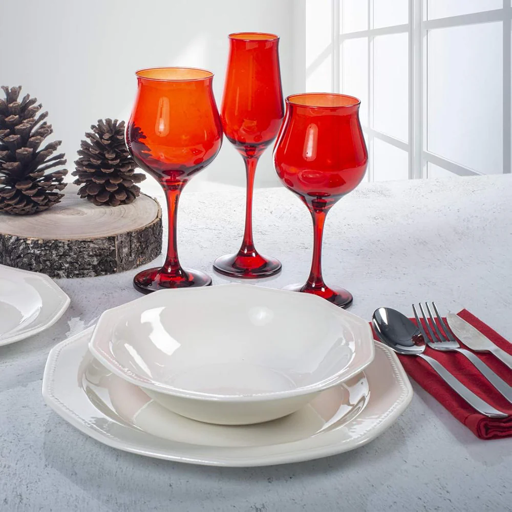 30.5 cl - Wavy Red Calice Vino Bianco In Vetro Colorato Set 6 Pz - Image 3