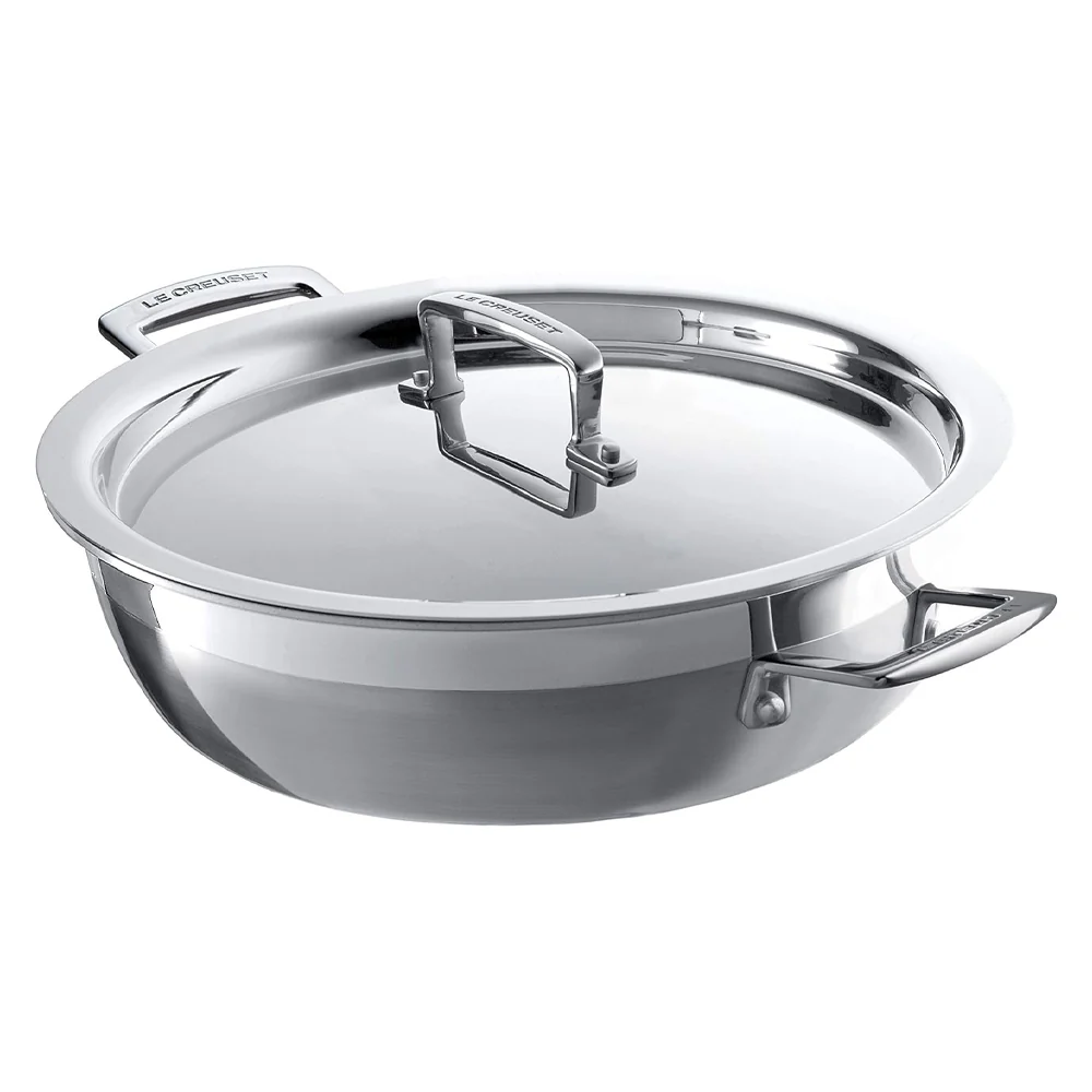 30 cm - Inox Essential Tegame Basso Con Coperchio In Acciaio Inox