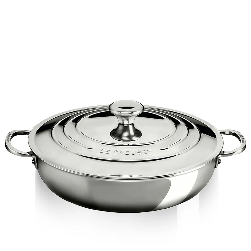 30 cm - Tegame Basso In Acciaio Inox Con Coperchio