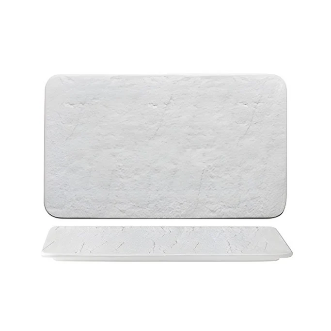 30x20 cm - Erosion PIatto Vassoio Rettangolare In Porcellana - Set 3 Pz