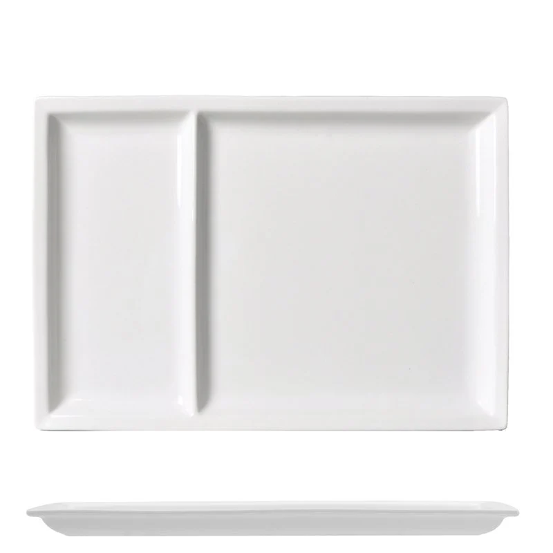 31x22 cm - Justwhite Piatto Vassoio Rettangolare In Porcellana - Set 3 Pz