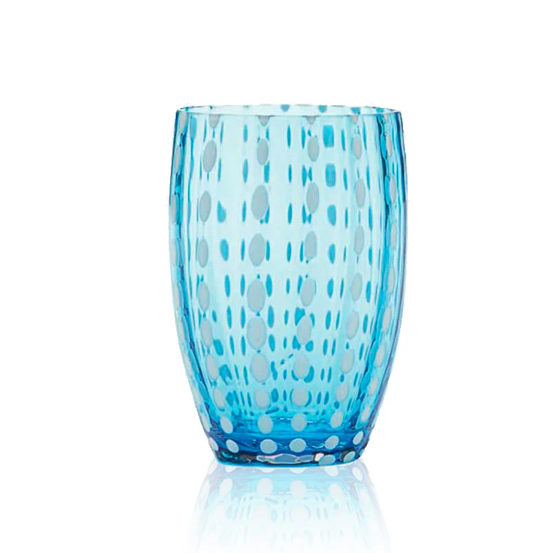 32 cl - Perle Bicchiere Acqua Pallini Bianchi in Vetro - Set 2 Pezzi
