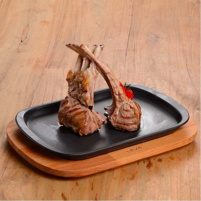 32x20 cm - Cast Iron Cookware Piatto In Ghisa Con Supporto In Legno - Image 2