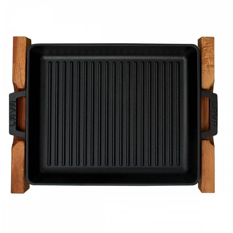 32x26 cm - Bistecchiera Rettangolare In Ghisa Smaltata Con Supporto In Legno - Image 3