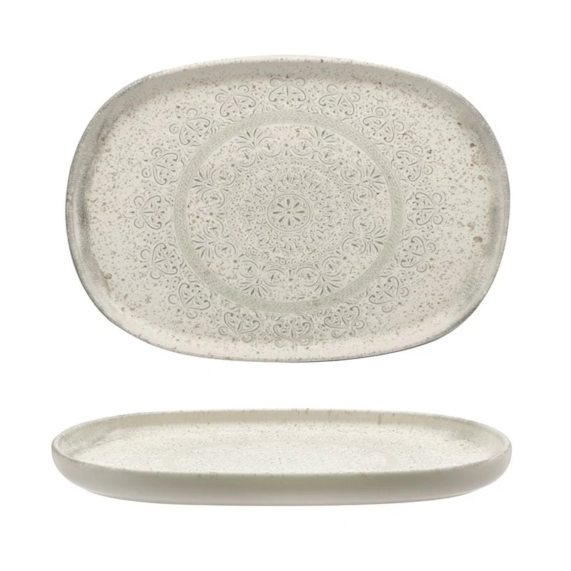 33 cm - Lace PIatto Vassoio Ovale In Stoneware - Set 4 Pz