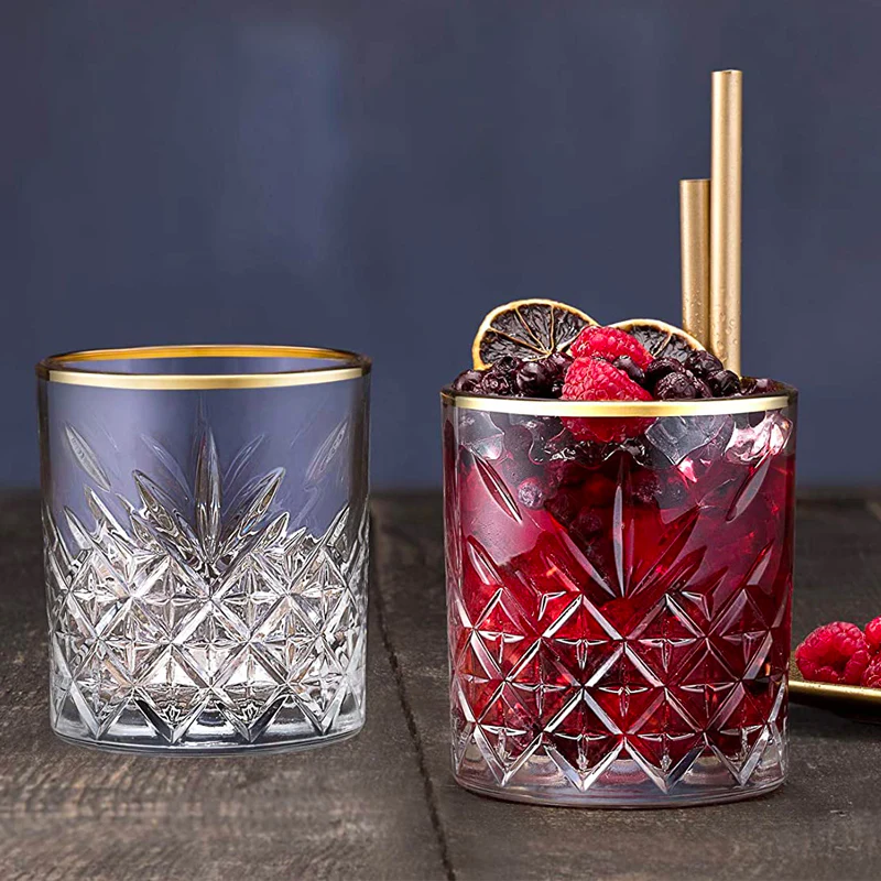 34.5 cl - Timeless Golden Touch Bicchiere Whisky Bordo Dorato in Vetro - Set 4 Pezzi - Image 2