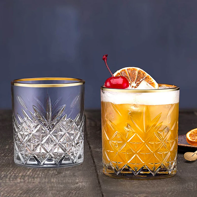 34.5 cl - Timeless Golden Touch Bicchiere Whisky Bordo Dorato in Vetro - Set 4 Pezzi - Image 3