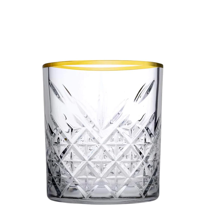 34.5 cl - Timeless Golden Touch Bicchiere Whisky Bordo Dorato in Vetro - Set 4 Pezzi - Image 4