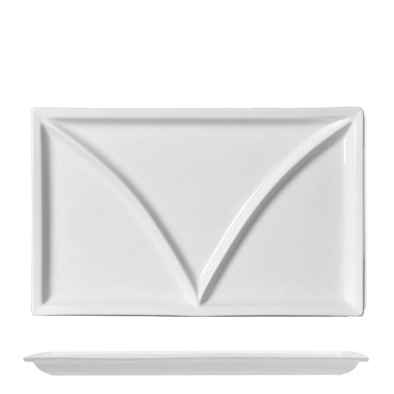 36x22 cm - Justwhite Piatto Vassoio Rettangolare In Porcellana - Set 2 Pz