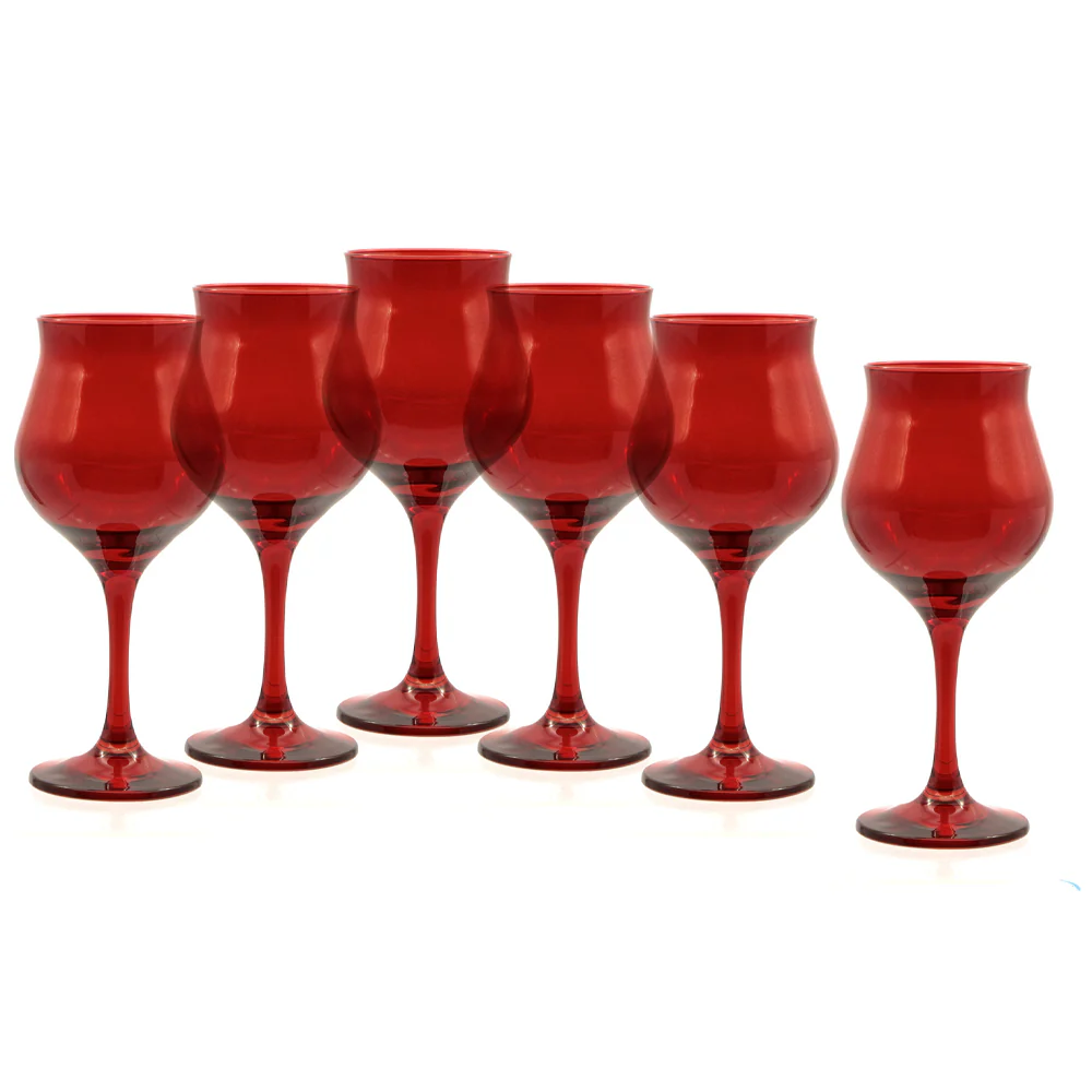 37 cl - Wavy Red Calice Vino Rosso In Vetro Colorato Set 6 Pz - Image 2