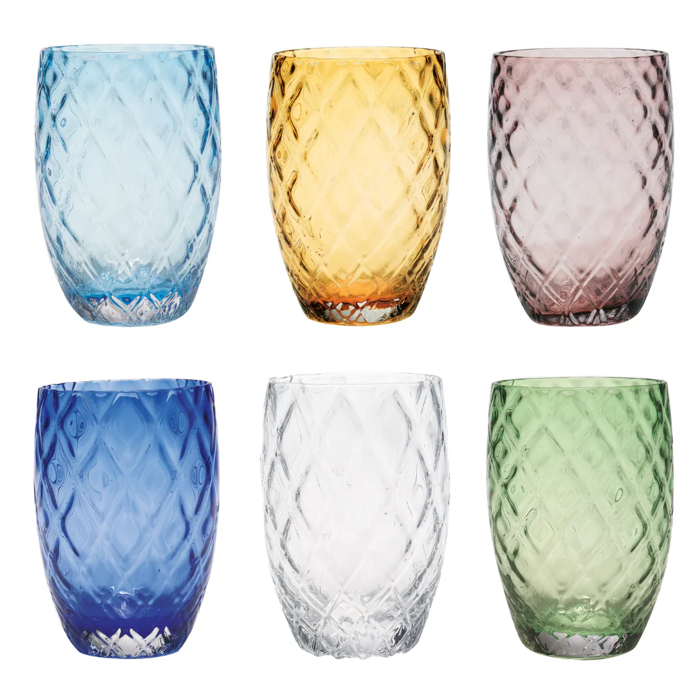 38 cl - Losanghe Bicchiere Acqua in Vetro Soffiato - Set 6 Pezzi - Image 35