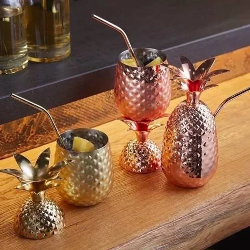50 cl - Pineapple Bicchiere Cocktail Con Cannuccia In Acciaio Inox - Image 2