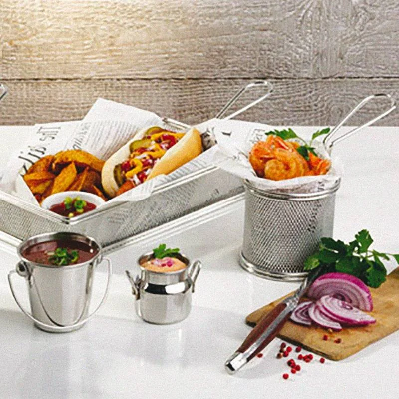 9 cm - Tableware Buffet & Display Cestello Porta Snack In Acciaio Inox - Image 3