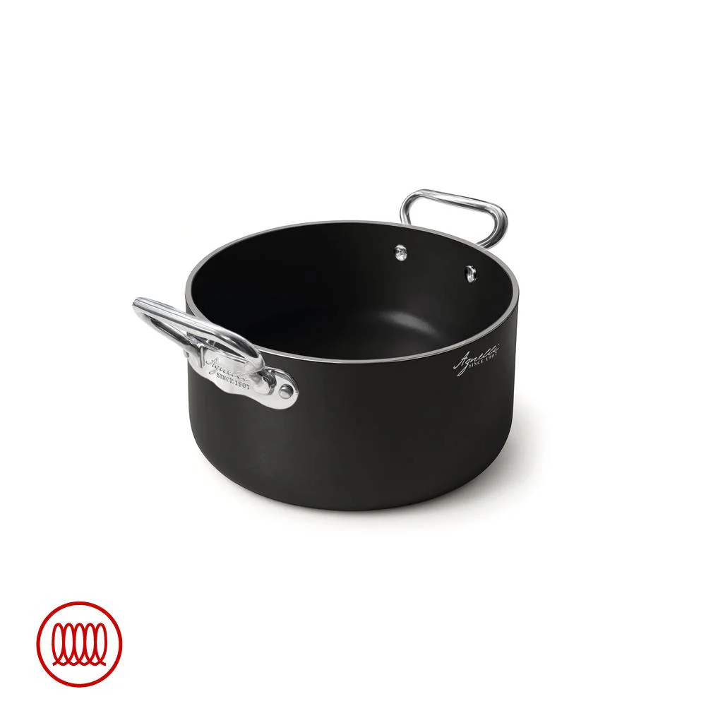 AlBlack 1907 Casseruola Alta Induzione In Alluminio Antiaderente 5mm Con 2 Maniglie Inox