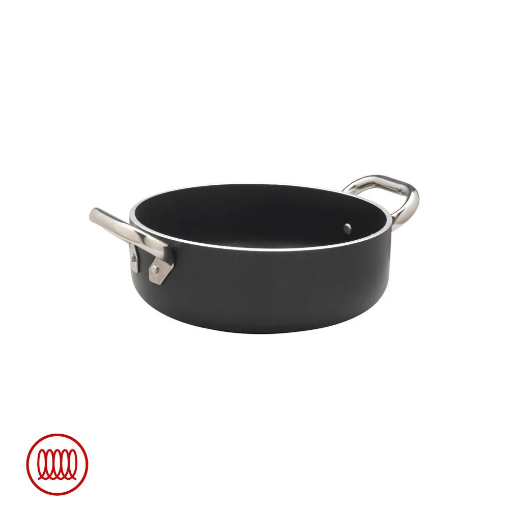 AlBlack Casseruola Bassa Induzione In Alluminio Antiaderente 5mm Con 2 Maniglie Inox - Image 2