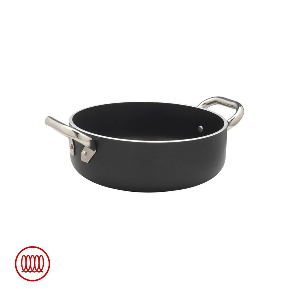 AlBlack Casseruola Bassa Induzione In Alluminio Antiaderente 5mm Con 2 Maniglie Inox - Image 3