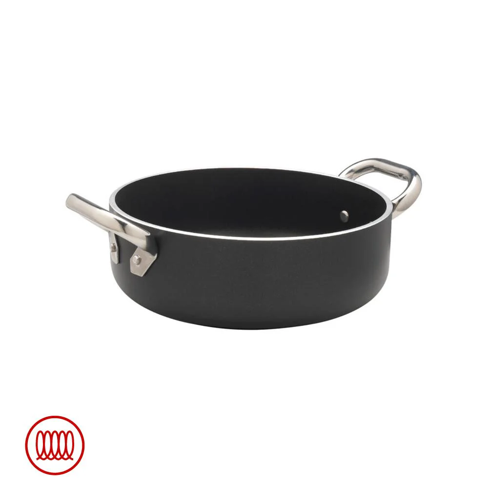 AlBlack Casseruola Bassa Induzione In Alluminio Antiaderente 5mm Con 2 Maniglie Inox - Image 4