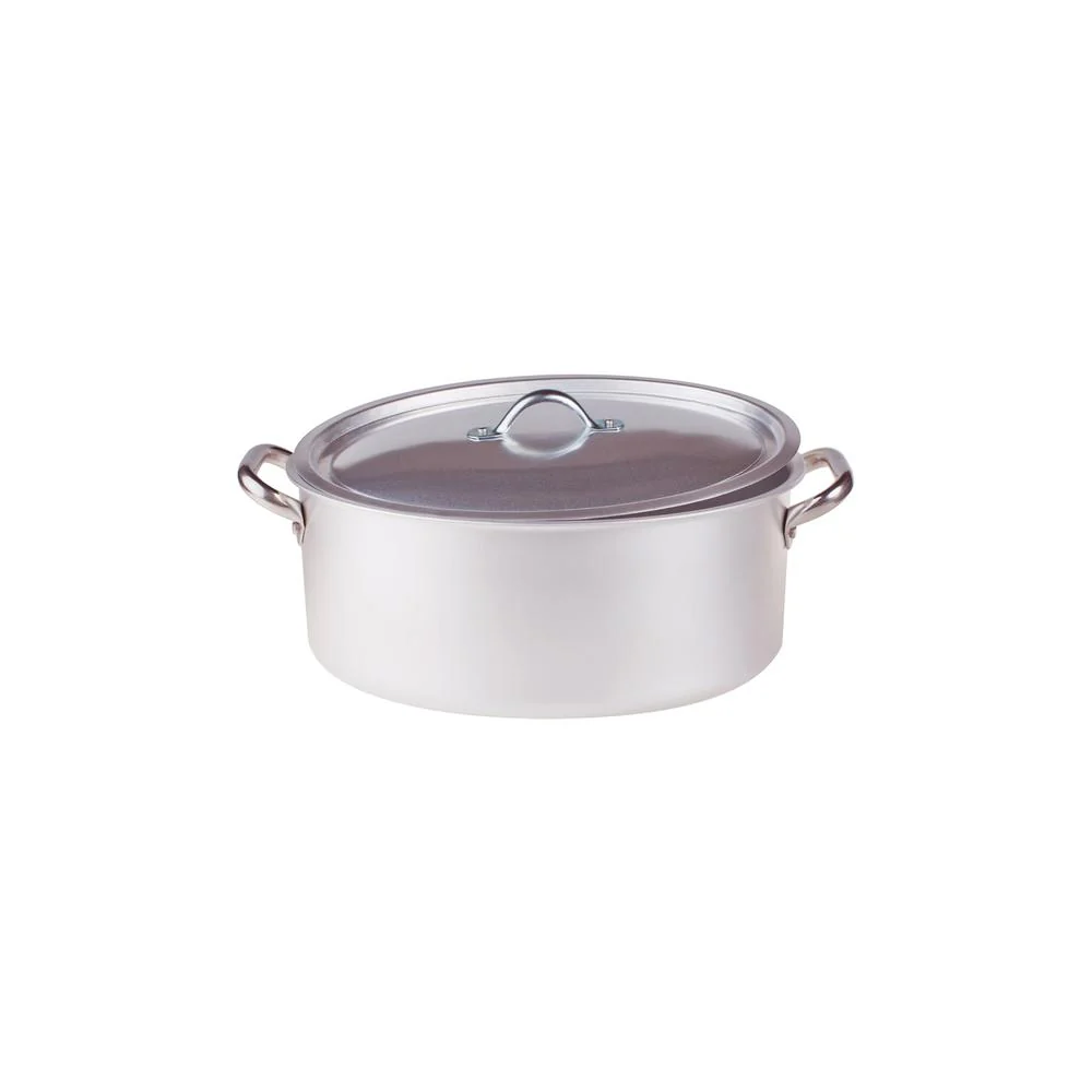 Alluminio 3mm Professionale Casseruola Alta Ovale Con Coperchio e 2 Maniglie Inox