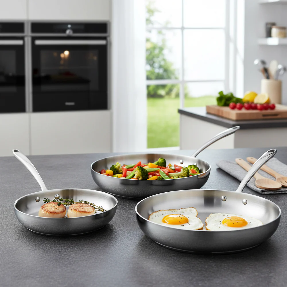 Alu-Inox 3-Ply Set Padelle Basse Induzione Con Manico 1907 Inox In Aluinox Cromate Set 3 Pz - Image 2