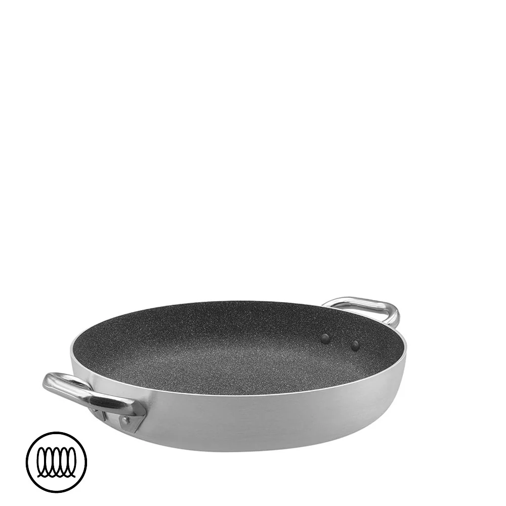 SharkSkin Tegame Basso In Alluminio Antiaderente Induzione Con 2 Maniglie Acciaio Inox