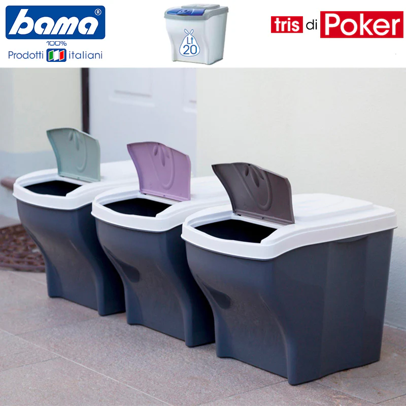 Tris Di Poker Pattumiera Raccolta DIfferenziata In Plastica - Set 3 Pz - Image 2